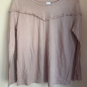 Women's Ruffle Trim Long Sleeve Top - Pink